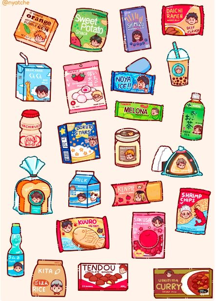 Kawaii Food Printable, Cute Korean Food Stickers, Tiny Food Drawings, Food For Paper Doll, Food Paper Doll, Paper Doll Food, Stiker Snack, Paper Duck Food, One Piece Food