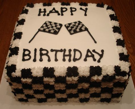 Checkerboard - Another chocolate cake with buttercream icing. Checkered Birthday Cake, Chocolate Cake With Buttercream, Checkered Cake, Cake With Buttercream, Car Theme, Race Party, Buttercream Icing, Mario Party, Theme Birthday