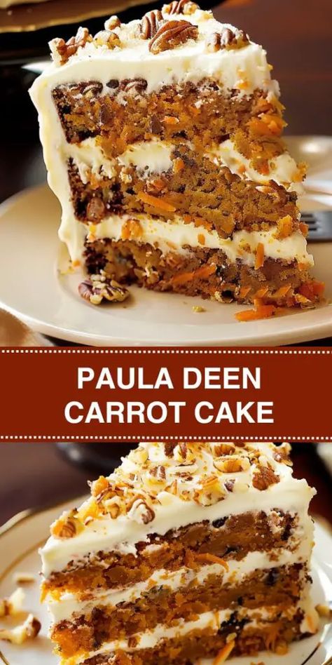 Try Paula Deen's Carrot Cake recipe for a delicious dessert that's perfect for any occasion. Made with freshly grated carrots, chopped pecans, and a rich cream cheese frosting, this moist and flavorful cake is easy Paula Deen Carrot Cake, Creamy Chicken Bake, Slow Cooker Apple Butter, Homemade Carrot Cake, Moist Carrot Cakes, Easy Carrot Cake, Paula Deen Recipes, Hot Chocolate Cookies, Best Carrot Cake