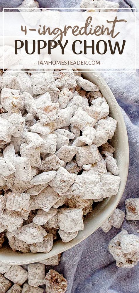 Puppy Chow is a quick and easy snack recipe made with just a few ingredients!  Using peanut butter, chocolate, and rice cereal you can create an easy, no fuss, handheld snack that everyone will rave about. Save this tasty chex treat for later! Puppy Chow Chex Mix, Puppy Chow Chex, Lemon Puppy Chow, Puppy Chow Cookies, Sweet Snack Mix, Flavored Popcorn Recipes, Chex Mix Recipes Original, Puppy Chow Christmas, Puppy Chow Chex Mix Recipe