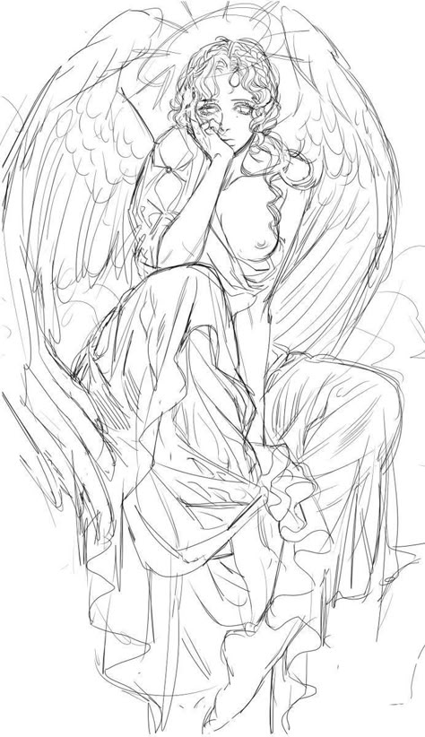 Poses Fantasy Drawing, People Faces Drawings, Angel Designs Drawing, Annoyed Drawing Reference, How To Draw Koi Fish, Dark Angel Drawing, Angelic Drawings, Drawing Bases Poses, Angelic Poses