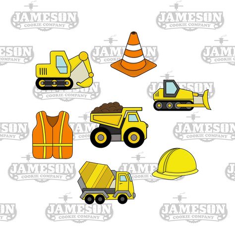 Excavator Cake, Bulldozer Cookies, Tractor Cookies, Construction Cookies, Construction Theme Birthday Party, Cement Truck, Construction Theme, Construction Birthday, Mini Cookies