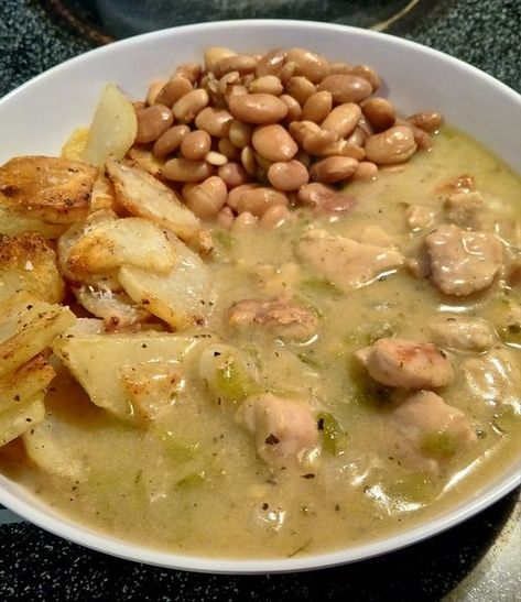 Green Chili Stew With Pinto Beans, Green Chili Stew Pork, Pork Green Chili Stew, Pork And Green Chili, Green Chili Pork Stew, Tender Pork Loin, Pork And Beans Recipe, Grits Recipes, Pork Stew Meat