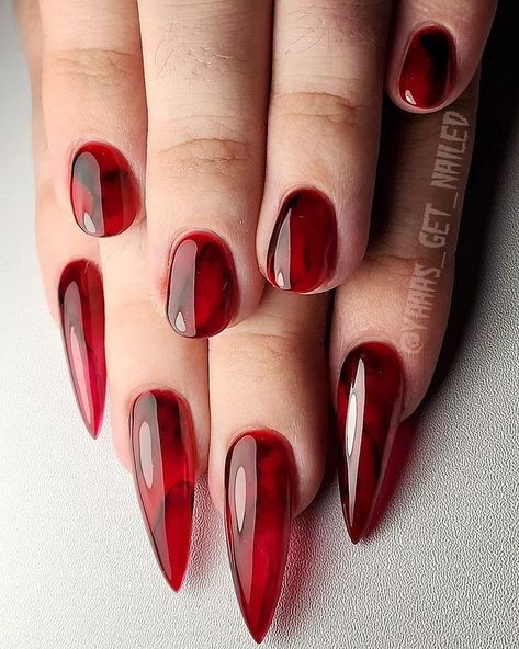 Alec Cole | Tis the season for #smokey #red #vampire #nails | Instagram Red Smokey Nails, Vampire Nails Short, Red Vampire Nails, Smokey Nails, Red Vampire, Vampire Nails, Short Nail, Get Nails, August 25