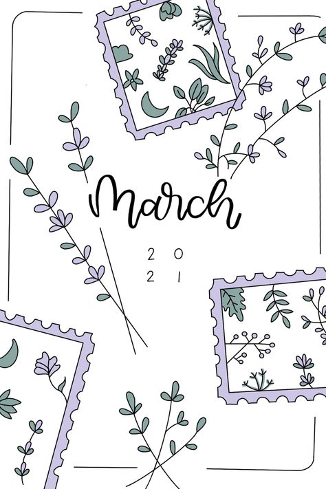 March Journal Cover Page, March Reading Journal, March Journal Page, March Bujo Ideas, Boulet Journal March, March Planner Ideas, March Journal Cover, Journal Ideas March, March Drawings