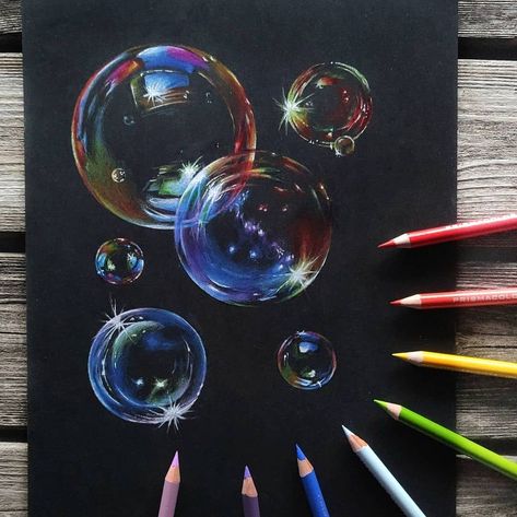 𝐀𝐫𝐭 𝐎𝐟 𝐓𝐨𝐝𝐚𝐲 🎨✨ on Instagram: “This Bubble is our Art of Today✨ Comment your thoughts✨ ---------------------------------------------------- Artist of Today is…” Drawing On Black Paper Easy, Color Markers Art, Bubble Tattoo, Bubbles Art, Colored Pencil Art Projects, Bubble Drawing, Prismacolor Art, Bubble Painting, Black Paper Drawing