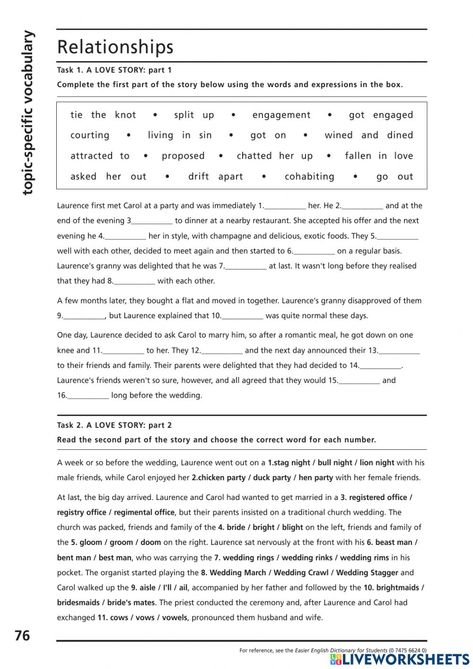 Relationship Vocabulary Worksheet, Relationships Worksheets, English Language Activities, Reading Comprehension Texts, Vocabulary Exercises, English Stories For Kids, English Language Course, English Teaching Materials, Esl Vocabulary