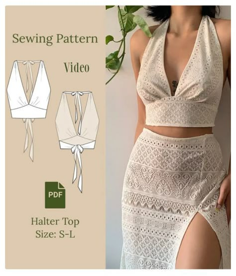 Halter Top Sewing, Halter Top Sewing Pattern, Top Sewing Patterns, Top Pattern Sewing, Fabric Art Diy, Diy Clothes Patterns, Halter Top Pattern, Sewing Top, Sewing Projects Clothes