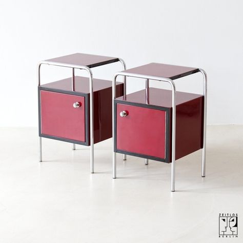 Two Bauhaus bedside cabinets - ZEITLOS – BERLIN Bauhaus Interior Design, Simple Furniture Design, Bauhaus Interior, Iconic Furniture Design, Bedside Cabinets, Iconic Furniture, Bauhaus Design, Art Deco Furniture, Steel Furniture