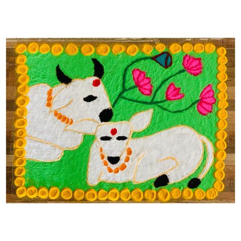 Diwali (Vasubaras) Rangoli - with touch of Pichwai art Vasubaras Rangoli, Pichwai Art, Diwali, Kids Rugs, Quick Saves, Home Decor, Art, Home Décor