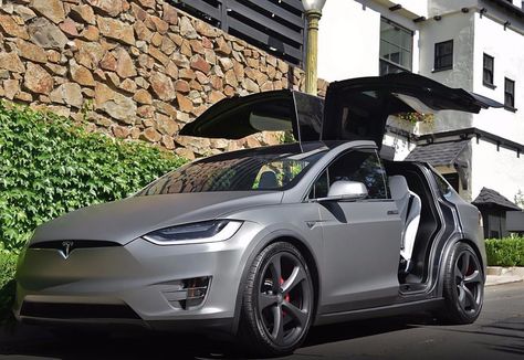 Tesla Model X Matte gray- ludicrous speed go! Matte Gray Car, Grey Tesla, Tesla Car Models, Tesla Electric Car, Tesla X, Grey Car, Luxury Car Interior, Mom Car, Tesla Roadster