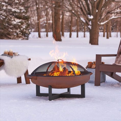 Real Flame La Porte 21" H x 36.8" W Steel Wood Burning Outdoor Fire Pit with Lid & Reviews | Wayfair In Ground Fire Pit, Fire Pit Dimensions, Outside Doors, Outdoor Party Ideas, Fireplace Wood, Portable Fire Pits, Farmhouse Outdoor, Log Holder, Wood Burning Fire Pit