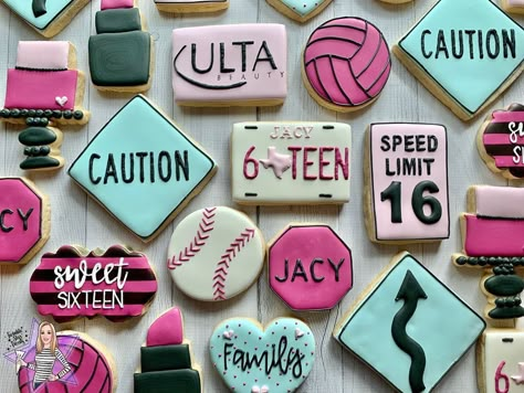 Cookie Ideas For Birthday, Sweet 16 Decorating Ideas, 16th Birthday Cookies Girl, Sweet Sixteen Cookies Decorated, Sweet 16 Cookie Ideas, Sweet 16 Cookies Decorated, Sweet 16 Birthday Cookies, 16 Birthday Cookies, 16th Birthday Cookies