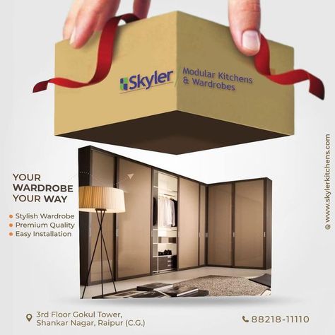 Skyler Modular Kitchens is a leading Modular Kitchen and Wardrobe design company in Raipur, Chhattisgarh. The company is best known for exceptional modular kitchen designing and high quality wardrobes designing services. Our team of professional designers and interior designers has experience in the field of kitchen & wardrobe designing Raipur Chhattisgarh, Kitchen Wardrobe Design, Kitchen Post, Modular Wardrobes, Real Estate Advertising, Media Advertising Design, Design Real Estate, Kitchen Prices, Modular Kitchens