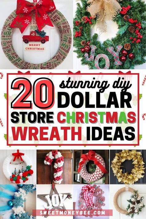 Check out these DIY Dollar Tree Christmas wreaths that are easy to make this holiday season. Perfect for Christmas crafts, home decor and decorations! Visit my blog for more DIY Christmas crafts, decoration ideas, and inspiration! #christmaswreaths #diychristmas #christmasdecor #christmasdecorations #christmascrafts Easy Diy Christmas Wreath, Couronne Diy, Christmas Wreath Ideas, Tree Wreaths, Diy Christmas Wreath, Birthday Wreath, Door Hangings, Season Decor, Christmas Wreaths Diy Easy