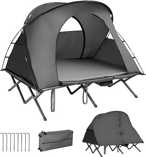 Amazon.com : Tangkula 2-Person Tent Cot, 4-in-1 Folding Tent with Waterproof Rainfly, Self-Inflating Mattress & Roller Carrying Bag, Portable Off Ground Elevated Tent with Shoe Storage Pocket & Lamp Hook (Grey) : Sports & Outdoors Tent Cot, Sleeping Cots, 2 Person Tent, Large Tent, Camping Cot, Shoe Storage Bags, Camping Mattress, Sleeping Mat, Sleeping In Bed