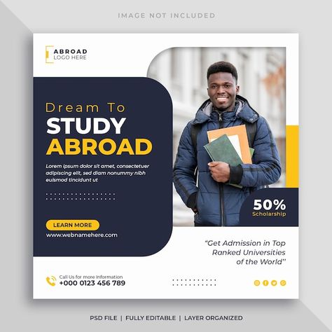 Study abroad social media post or educat... | Premium Psd #Freepik #psd #university-admission #college-admission #admission #study-post About Study, Facebook Post Design, Instagram Banner, University Admissions, Studying Abroad, School Admissions, Social Media Poster, Special Education Classroom, Post Design