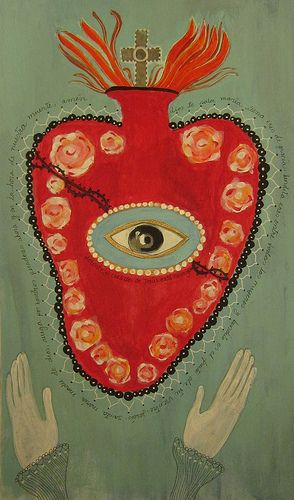 Sacred Heart / folk art painting The Sacred Heart, Arte Inspo, Art Et Illustration, Media Painting, Folk Art Painting, Mexican Art, Outsider Art, Mexican Folk Art, Heart Art