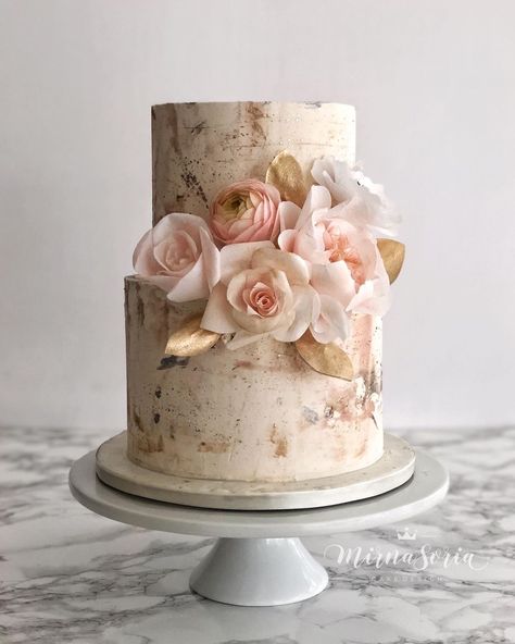 Two Tier 60th Birthday Cake, Anniversary Cake Two Tier, Blush Cake, Fall Leaf Cake, Purple Cakes Birthday, Rose Gold Wedding Cakes, 80 Birthday Cake, Wedding Anniversary Cakes, Big Wedding Cakes