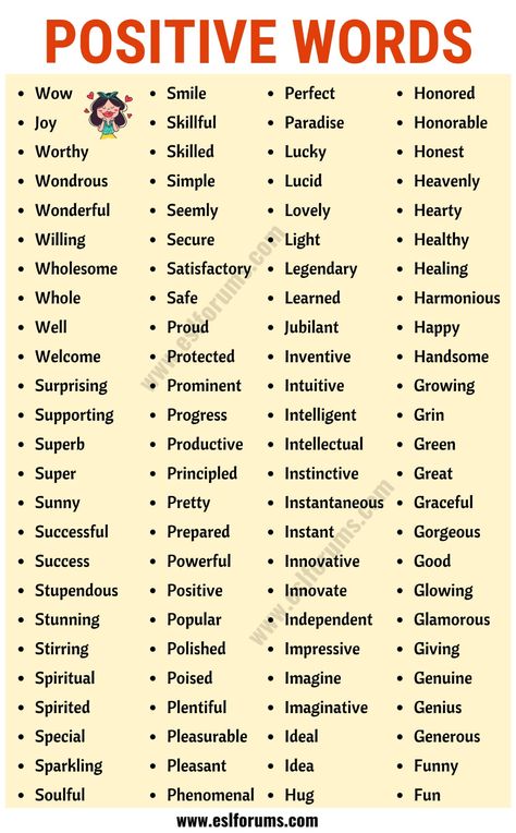 Top 200+ Positive Words to Inspire Your Day! - ESL Forums Positive Vocabulary Words, List Of Positive Words, Words To Inspire, English Learning Spoken, Essay Writing Skills, Good Vocabulary Words, Good Vocabulary, English Language Teaching, English Writing Skills