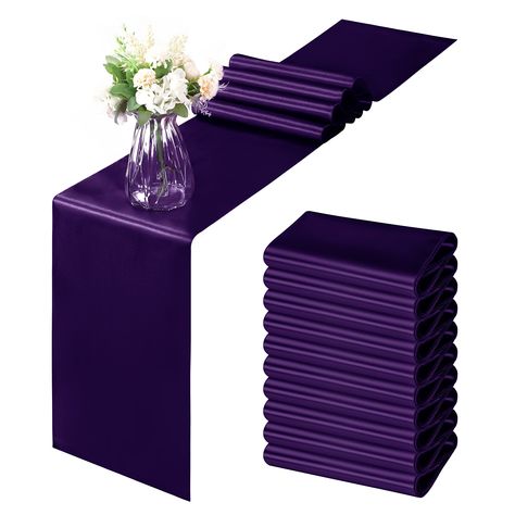 Purple Table Decorations, Table Runners For Wedding, Satin Table Runner, Purple Birthday Party, Purple Table, Banquet Decorations, Purple Birthday, Purple Party, Purple Themes