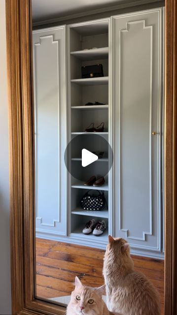 Mallory Fletchall | Reserve Home | Closet Makeover Part 2 🦋 we spent the last week adding moldings to our IKEA Pax wardrobes and here’s how it’s looking so far! I kept the... | Instagram Ikea Pax Living Room, Walk In Closet Ikea Hack, Painting Wardrobes Before And After, Cupboard Makeover Diy, Closet Ikea Hack, Living Room Parisian, Walk In Closet Ikea, Reserve Home, Ikea Wardrobe Hack