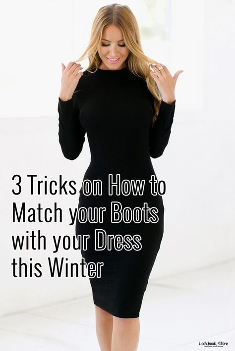 Work Dress And Boots, Ankle Boots Winter Dress, Winter Dress Shoes Womens Classy, Winter Dress With Boots Formal, Style A Long Dress Winter, Black Dress Outfit Winter Classy, Shoes To Wear With A Dress In Winter, Black Knit Dress Outfit Winter Boots, Boots With Bodycon Dress