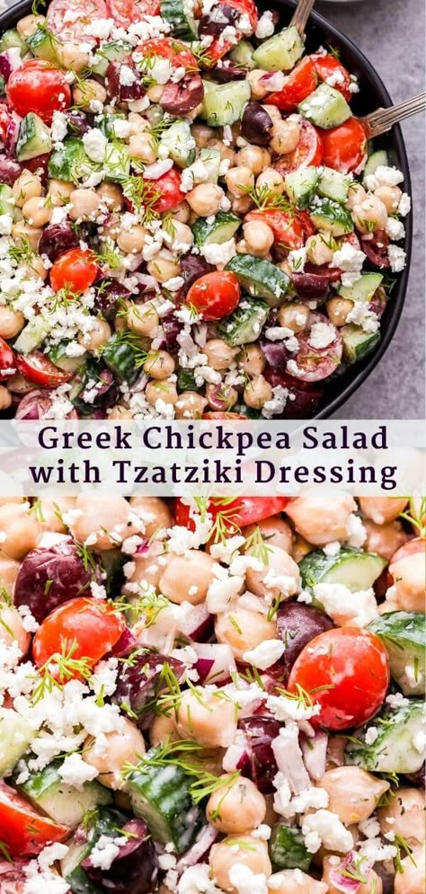 Tzatziki Dressing Recipe, Tzatziki Dressing, Salad Taco, Salad Macaroni, Greek Chickpea Salad, Salad Quinoa, Dressing Salad, Salad Kale, Greek Chickpeas