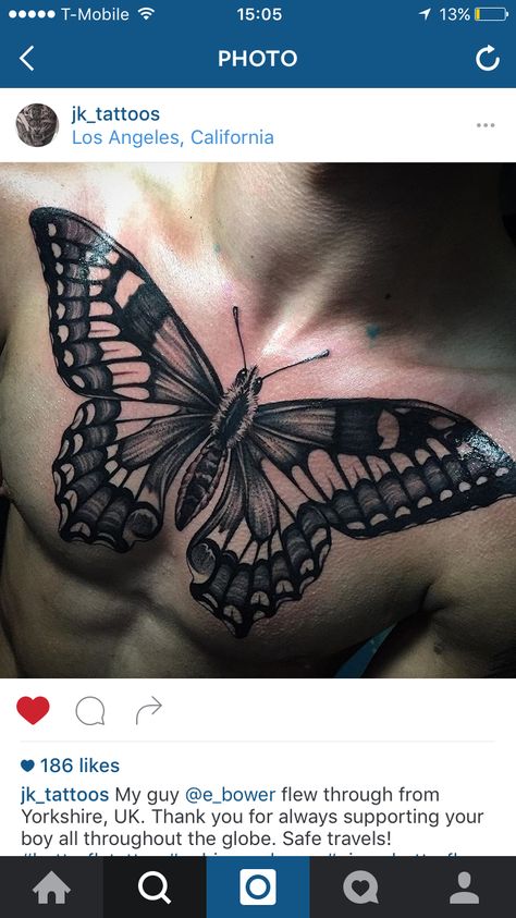 My butterfly chest piece in black and grey Monarch Butterfly Chest Tattoo, Butterfly Chest Tattoo Men, Masculine Butterfly Tattoo, Chest Butterfly Tattoo, Butterfly Tattoo Chest, Rhys Tattoo, Butterfly Chest Tattoo, Chest Tattoo Wolf, Martin Tattoo