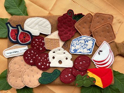 Charcuterie Board Embroidery, Felt Charcuterie Board, Cheese Embroidery, Felt Pizza, Humble Texas, Play Tea Set, Charcuterie Board Cheese, Board Cheese, Charcuterie Recipes