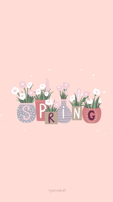 Pastel Pink Phone Wallpaper with Spring Text and Assorted Flowers in Pots Wallpaper Iphone Spring Aesthetic, Pastel Pink Flowers Wallpaper, Pastel Pink Phone Wallpaper, Simple Iphone Wallpaper Pastel, April Phone Wallpaper, Pink Spring Wallpaper, April Aesthetic Wallpaper, Preppy Phone Wallpaper, Pink Easter Wallpaper