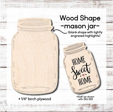 Hurry! Limited stock available. Mason Jar / Wood Cut-out, exclusively priced at $1.95 Don't miss out! #stencil #cuttingedgecrafts #handcraftedbeauty #intothewoods #customcraftkits #craftingaddict #madewithprecision #crafthappy #makersgonnamake #designyourcraft Mason Jar Painting Ideas, Mason Jar Painting, Mason Jar Shelf, Painted Jars, Cut Out Shapes, Custom Stencils, Winter Wood, Painted Mason Jars, Wood Crafts Diy