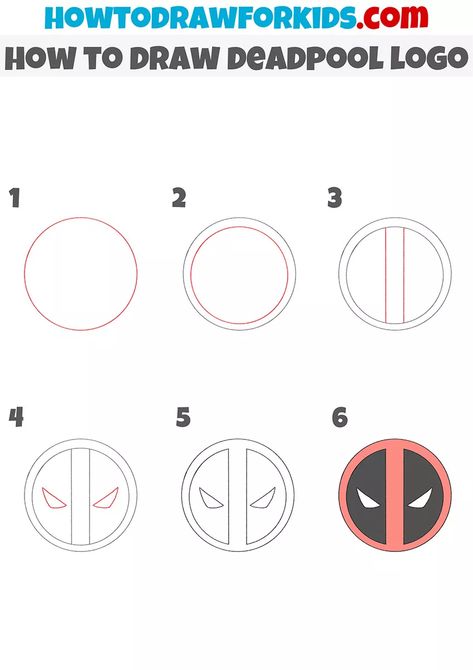 How to Draw Deadpool Logo - Easy Drawing Tutorial For Kids Deadpool Sketch Easy, Deadpool Painting Easy, How To Draw Deadpool, Deadpool Drawing Easy, Deadpool Art Drawing, Deadpool Painting, Logo Step By Step, Deadpool Symbol, Lego Deadpool