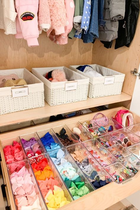 Baby Accessories Organization, Girl Accessories Organization, Baby Girl Bow Organizer, Toddler Closet Clothes Toys, Girl Bow Organizer, Baby Toy & Clothes Storage, Luxury Baby Nursery, Closet Transformation, Baby Girl Closet