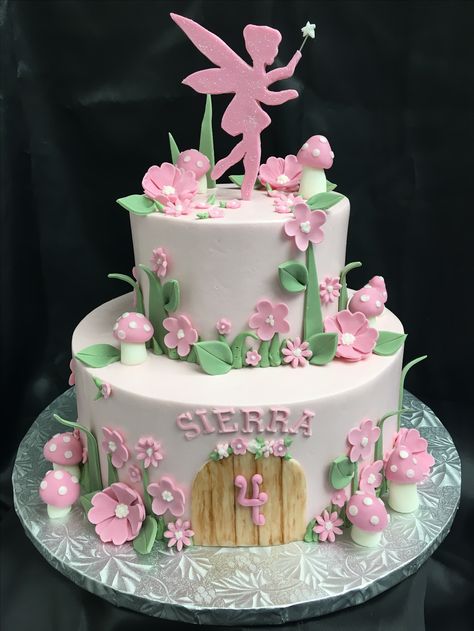 Pink Fairy Fairy Garden Birthday Cake, Pink Fairy Garden, Tinkerbell Birthday Cakes, Garden Birthday Cake, Fairy Pfp, Fairy Garden Birthday, Fairy Garden Cake, Birthday Cake Designs, Fairy Birthday Cake