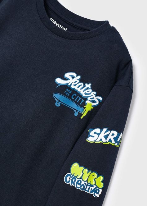 Boy long sleeved T-shirt Better Cotton Boys Summer Shirts, Boys Winter Clothes, Kids Shirts Design, T Shirt Label, Boys Tshirt, Kids Sportswear, Full Sleeve Tshirt, Trendy Boy Outfits