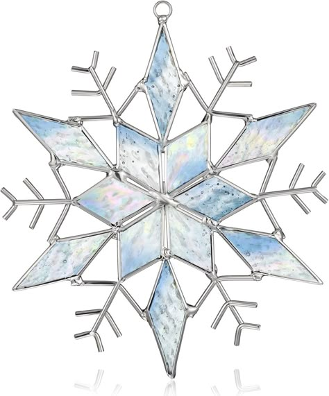 Christmas Star Stained Glass Pattern, Stained Glass Snowflakes Pattern, Winter Stained Glass Patterns, Christmas Sun Catcher, Mom Ornaments, Christmas Suncatchers, Types Of Windows, Stained Glass Star, Snowflake Art