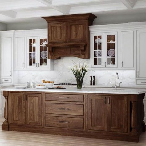 White & Walnut Kitchens We Love - Gem Cabinets Colorful Kitchens, Color Kitchen, Refacing Kitchen Cabinets, Kitchen Glass, Farmhouse Kitchen Cabinets, Cabinet Color, New Kitchen Cabinets, Kitchen Cabinets Makeover, Kitchen Redo