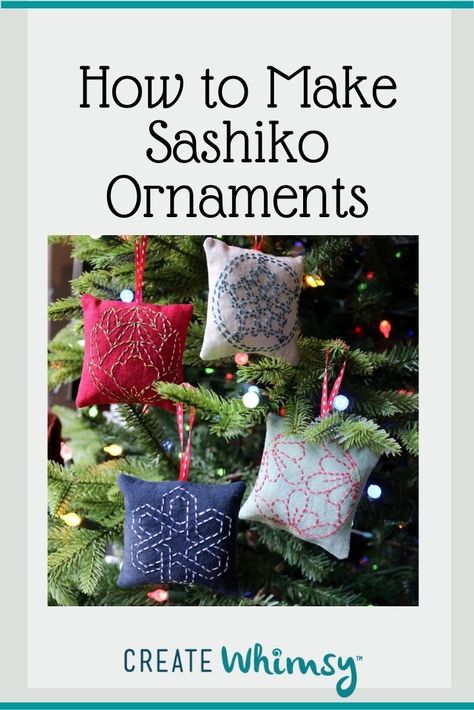 How to Make Sashiko Ornaments - Create Whimsy Sashiko Ornaments, Sashiko Embroidery, Christmas Ornament Pattern, Slow Stitching, Japanese Crafts, Christmas Quilts, Christmas Market, Pattern Download, Christmas Pattern