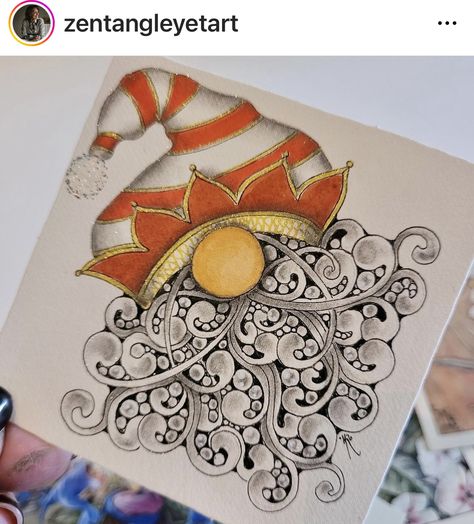 Zentangle Christmas Cards Ideas, Zentangle Christmas Patterns, Zen Tangle Christmas, Gnome Zentangle, Zentangle Gnomes, Zentangle Angel, Xmas Zentangle, Christmas Zentangle Patterns, Christmas Zentangle