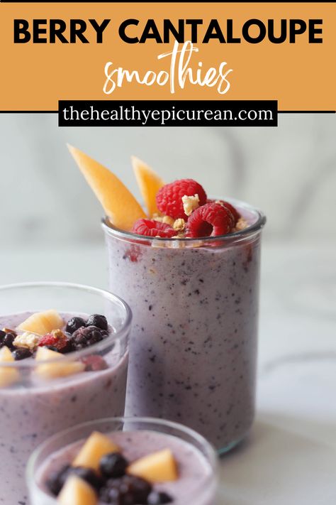 Cantaloupe Smoothie, Cantaloupe Recipes, Nutrient Dense Smoothie, Cherry Smoothie, Protein Smoothie Recipes, Frozen Berries, Yogurt Smoothies, Healthy Drinks Smoothies, Blueberries Smoothie