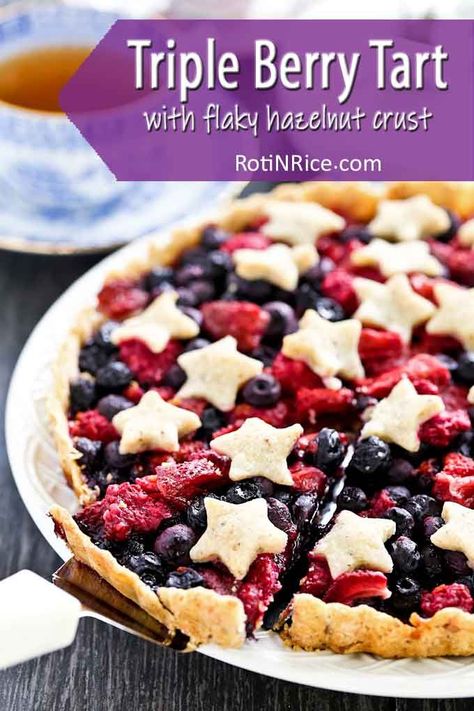 Hazelnut Crust, Strawberries And Raspberries, Blueberry Tart, Sweet Soup, Patriotic Desserts, Raspberry Pie, Berry Tart, Raspberry Tarts, Gluten Free Dishes