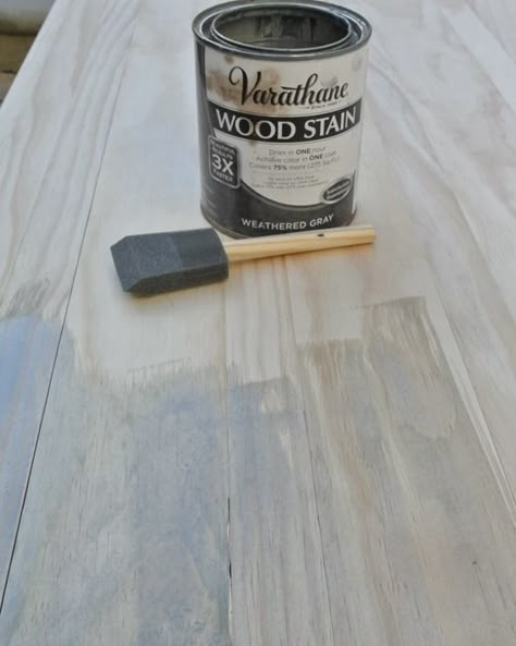 how to achieve a weathered gray finish on wood using Rustoleum weathered gray wood stain Weathered Gray Wood Stain, Gray Wood Stain, Weathered Gray Stain, Varathane Wood Stain, Weathered Grey Stain, Grey Stained Wood, Gray Stain, Inexpensive Furniture, Grey Stain