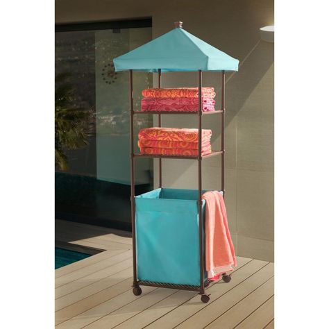 Pool Towel Storage Ideas, Towel Storage Ideas, Pool Towel Storage, Beach Towel Storage, Pool House Decor, Towel Rack Pool, Pool Storage, Patio Storage, Deck Box Storage