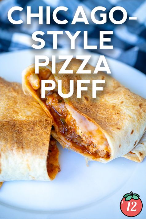 Chicago Style Pizza Puff | 12 Tomatoes Pizza Puffs Recipe Chicago, Pizza Puffs Recipe, Chicago Recipes, Dinner Grown, Pizza Puffs, Freezer Dinners, Chicago Style Pizza, Cheesy Pizza, Pizza Pockets