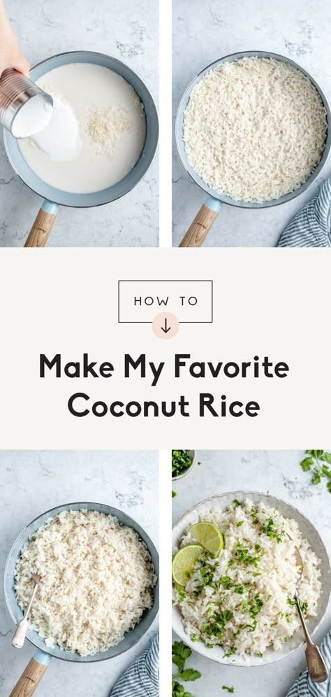 My absolute favorite, creamy coconut rice made with four simple ingredients for the best side dish! This easy coconut rice recipe is ready in just under 30 minutes and is delicious paired with your favorite meals like salmon, stir frys, curries and more. #rice #coconutrice #sidedish #vegan #vegetarian #howtoguide Easy Coconut Rice, Creamy Coconut Rice, Coconut Rice Recipe, Risotto Dishes, Best Side Dish, Savory Rice, Ambitious Kitchen, Coconut Rice, Best Side Dishes