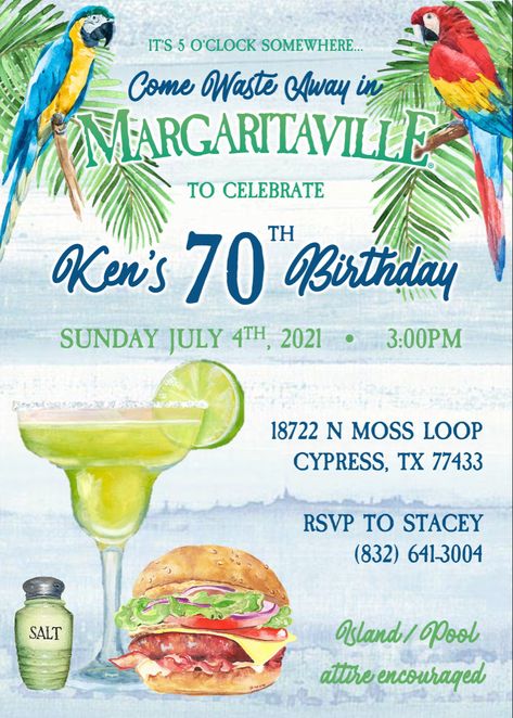 Jimmy Buffet Themed Birthday Party, 60th Birthday Beach Party Ideas, Jimmy Buffett Birthday Party, Jimmy Buffet Retirement Party, Jimmy Buffett Themed Party, Jimmy Buffet Party, Jimmy Buffet Party Ideas, Jimmy Buffet Poster, Country Club Events