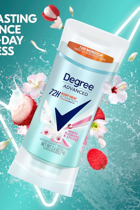 NONSTOP FRESHNESS: Degree White Flowers & Lychee Advanced Protection Antiperspirant Deodorant keeps you feeling fresh and clean with 72-hour sweat and odor protection. YOU MOVE, IT WORKS: Our breakthrough Body Heat Activated technology works in sync with your body all day. This antiperspirant deodorant releases a burst of fragrance every time you move. Degree Deodorant, Antiperspirant Deodorant, Deodorant Spray, In Sync, Best Health, Antiperspirant, Creative Ads, Body Heat, Fresh And Clean