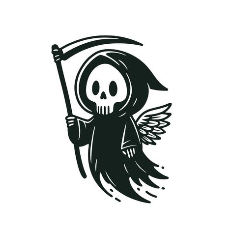 Grim reaper, scythe with wings. illustration. Cartoon Grim Reaper, Grim Reaper Svg, Reaper Scythe, Grim Reaper Scythe, Wings Illustration, Reaper Tattoo, The Grim Reaper, Ghost Tattoo, Cartoon Tattoos