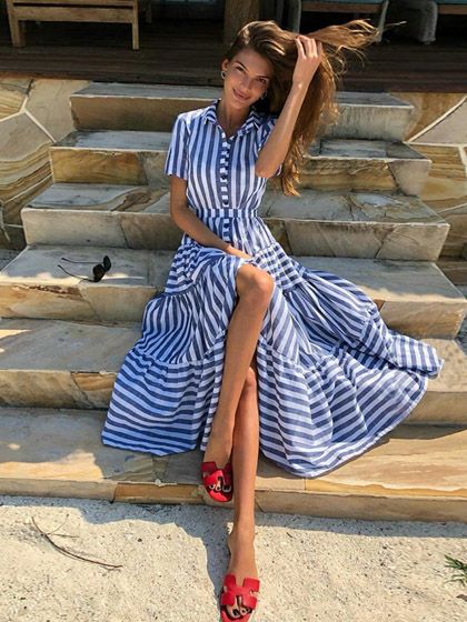 Midi Dresses | CHOIES Maxi Shirts, Trendy Summer Outfits, Casual Stripes, Vacation Dresses, Luxury Dress, Party Dress Long, Bohemian Dress, Mode Vintage, Swing Dress